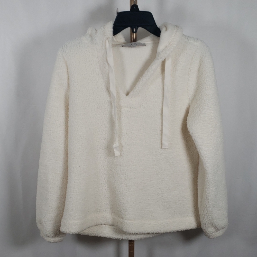 Ann Taylor Loft‎ Ivory Fleece Hoodie Pullover SZ XS